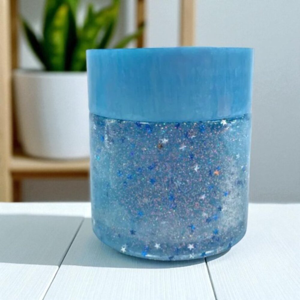 Handmade Resin Jar with Lid Scent-Proof Blue Glitter Stars